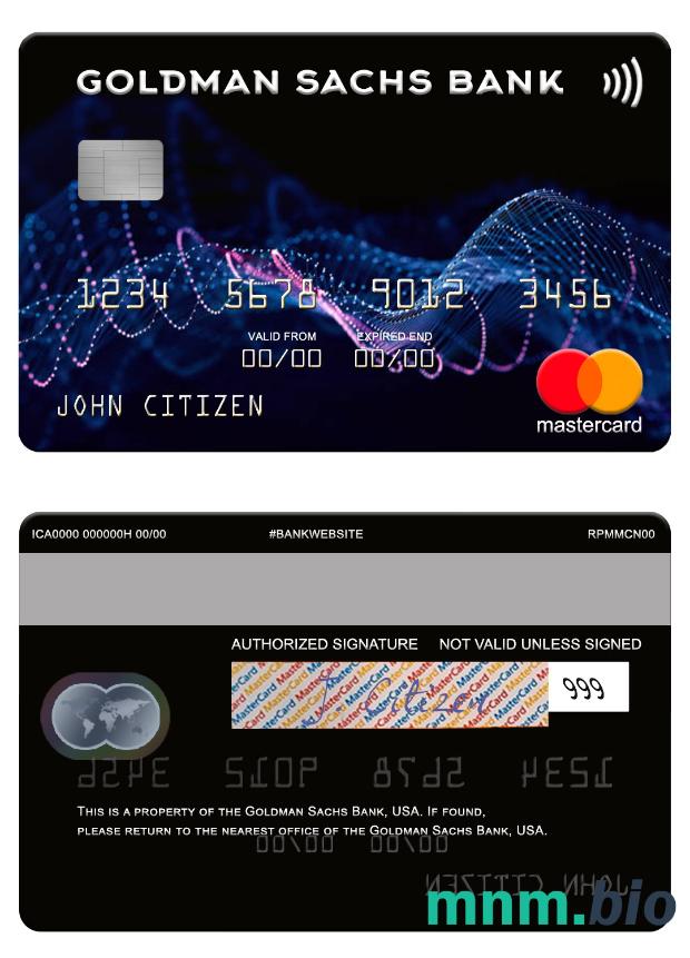 USA Złotoman Sachs Bank przykład karty mastercard w formacie PSD